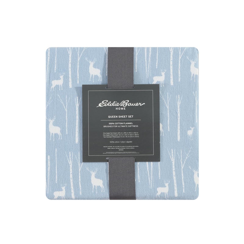 Eddie Bauer - Flannel Sheets Queen Size, Anti-Pilling & Wrinkle Resistant Cotton, Touchably Soft for All-Season Comfort - Bed Sheets with Matching Pillowcases & Fitted Sheet (Birch Forest Light Blue) - Image 3